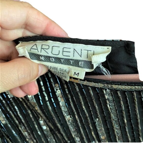 Vintage 80s beaded sequin silk shimmy top M - Picture 7 of 14